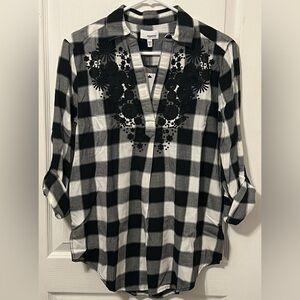 Sonoma Black and White Embellished Tunic with Collar